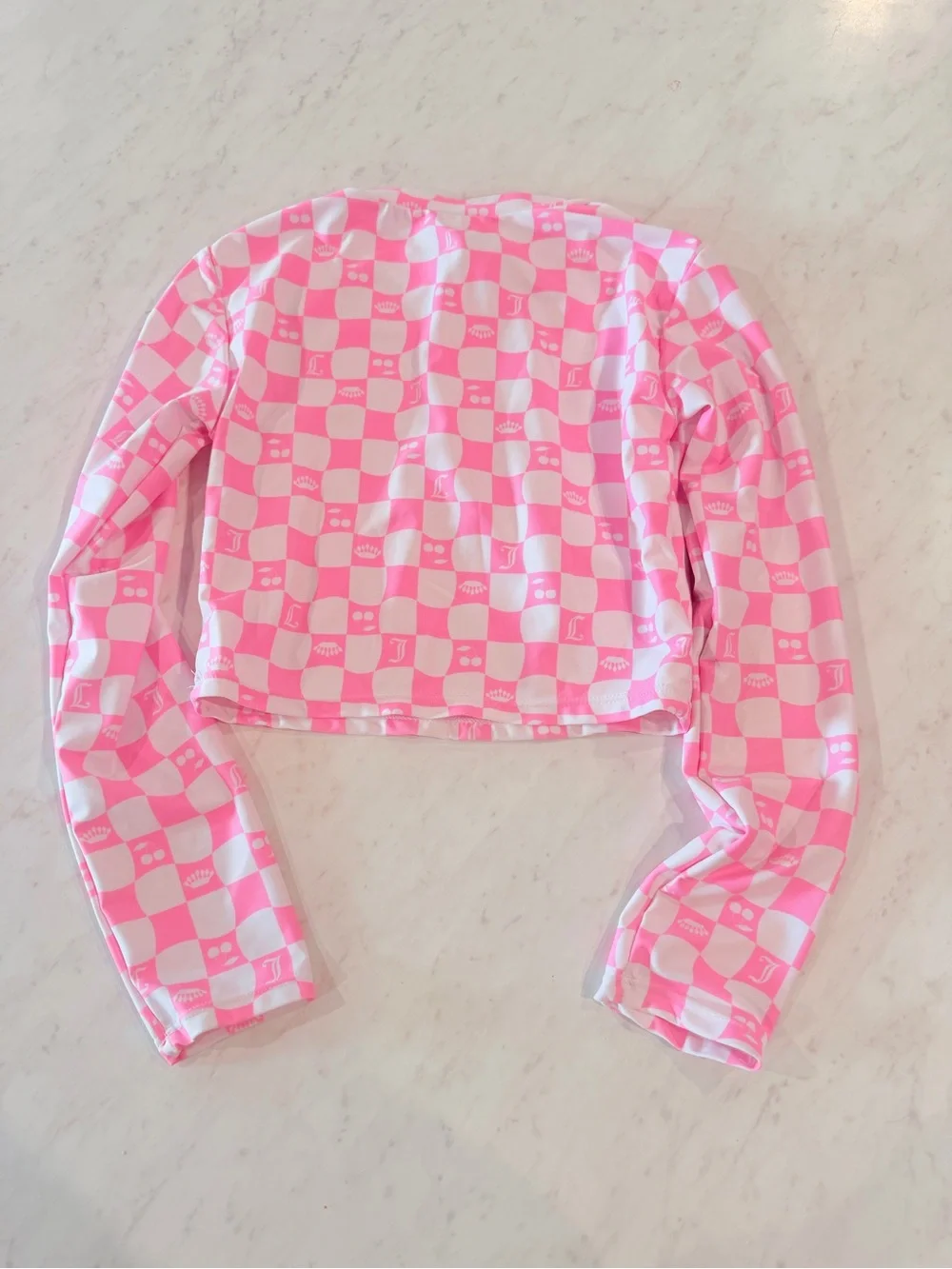 Juicy Couture Pink & White Checkered Long-Sleeve Rashguard